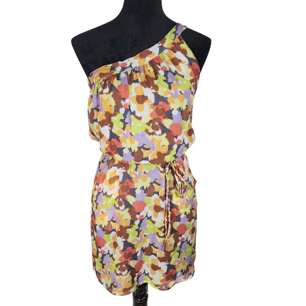 Vtg CHARLIE JADE Size XS 100% Silk Floral Art to Wear One Shoulder Sundress EUC
